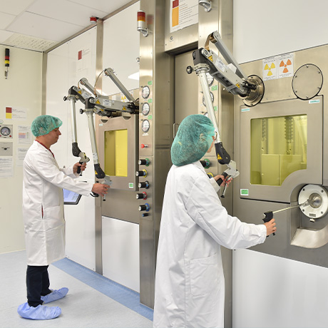 Hotcell radiation production for radiopharma production line